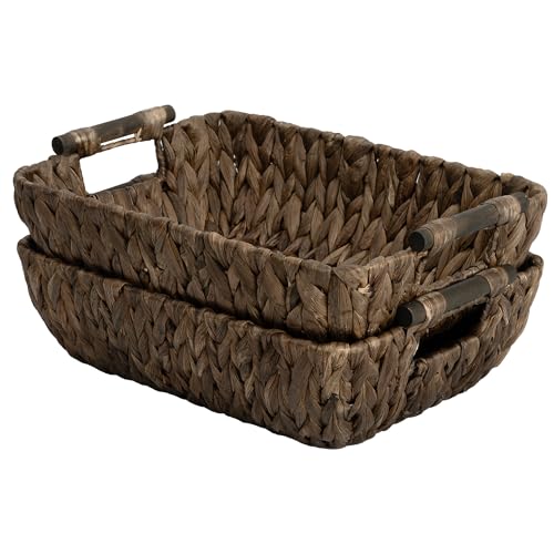 StorageWorks Wicker Baskets for Organizing, Woven Basket with Wooden Handles, Wicker Storage Baskets for Shelf, Brown, 2-Pack - color: Dark Brown(Water Hyacinth), size: Medium