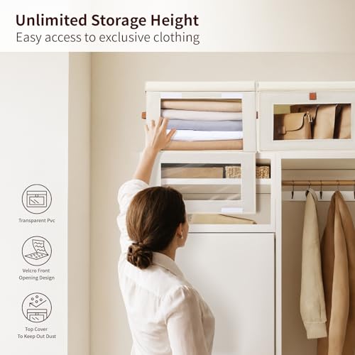 Homsorout Small Fabric Storage bins - Collapsible Storage Bins with Open Window, 4 Pack Closet Baskets for Shelves, Stackable Decorative Boxes for Home, Dorm, Beige, 13.7"x 9.8" x 9.8" - color: Beige, size: Small - 4 Pack