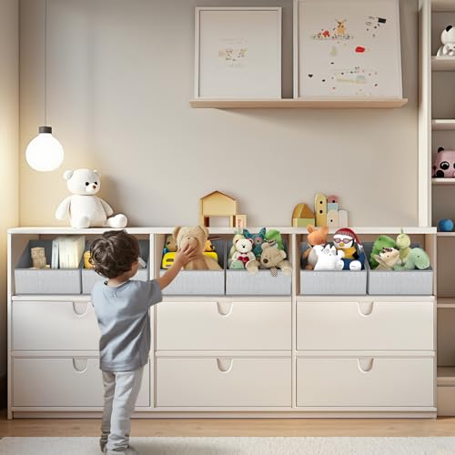 DIMJ Closet Storage Bins 10 Pack - Fabric Trapezoid Closet Organizer Bin, Foldable Storage Baskets for Shelves, Closet Shelf Organizer, Clothing Storage Box for Toys, Books, Towel, Clothes, Gray - color: Blended Gray, size: 10 Bins 11.4"x11.4"x7.8"