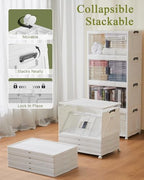 OlarHike 76QT Lockable Storage Bins with Lids - Folding Storage Box with Doors and Wheels, Collapsible Plastic Storage Bins for Closets, Office, Stackable Organizer, Containers, 4 Pack Cubes - size: 76QT-White, style: 4Pack