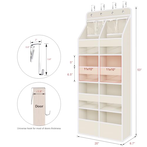 Univivi 5-Shelf Fabric Baby Door Storage Over Door Hanging Organizer with 8 Deep Pockets and 4 Small PVC Pockets Wall Mount Hanging Storage Organizers for Baby Essential (Beige) - color: Beige (Upgraded), size: 5 LAYER