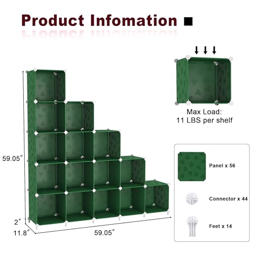 UNKU Cube Storage Organizer, 16 Cube Closet Organizer Storage Shelves, DIY Stackable Bookcase, Clothes Organizer Shelf for Closet, Bedroom, Living Room, Cabinet, Home, Office, Green - color: Red, size: 15cube