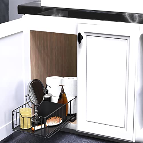 Simple Houseware Pull-Out Cabinet Sliding Basket Organizer, 17.2" D x 9.7" W x 5" H – Black, Ideal for Kitchen and Bathroom Cabinet Storage, Under Sink or Pantry Organization - color: Black