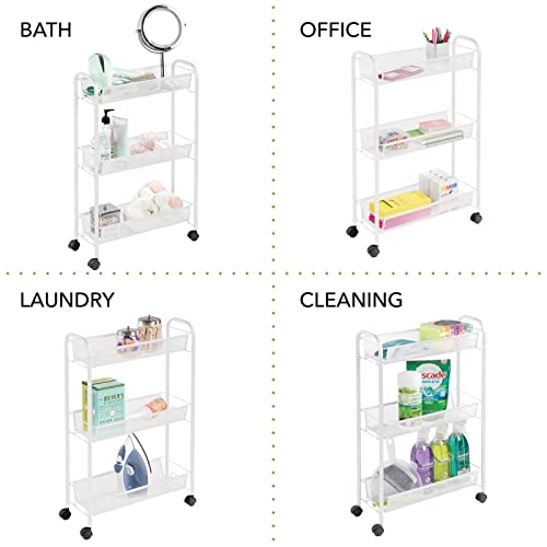 mDesign Steel Rolling Utility Cart Storage Organizer Trolley with 3 Basket Shelves for Laundry Room, Mudroom, Garage, Bathroom Organization - Holds Detergents, Hand Soap - Biro Collection, Black - color: Black