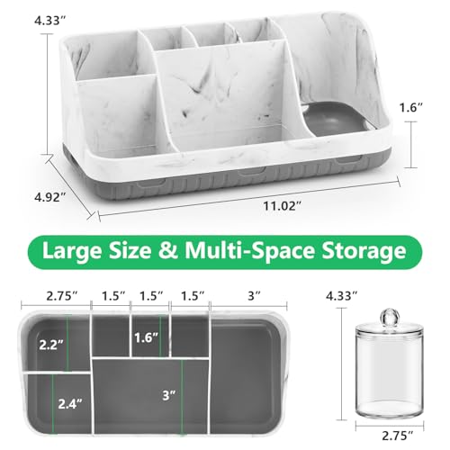 GFWARE Bathroom Toothbrush Holder Set with 2 Pack Qtip Holder Dispenser - Detachable 7 Slots Bathroom Accessory Set, Kids Marble Bathroom Sink Counter Set, Bathroom Essentials Decor, Grey - color: Marble Sets