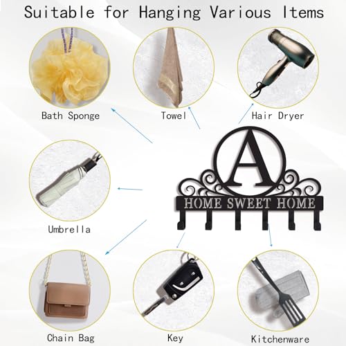 Metal Letter A Key Holder for Wall, Monogram Coat Rack Wall Mount, Key Hooks Perfect for Bathroom, Living Room, Kitchen, Office Ideal Wedding, Anniversary, Housewarming Gift (A) - style: A