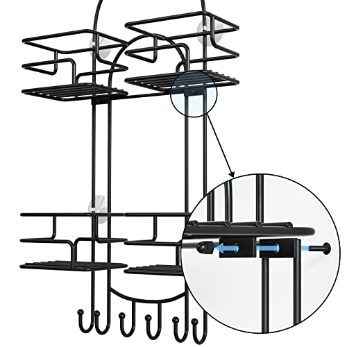 SRIWATANA Shower Caddy Hanging Over Head, Bathroom Shower Organizer Shower Rack Holder with Hooks for Razors - Black - color: Black