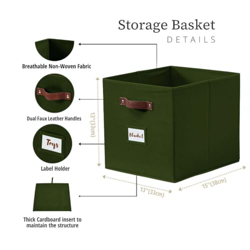 DECOMOMO Storage Baskets, 13x15x13 Storage Cube Bins with Labels for Organizing Shelves Kallax (Kallax / 4pcs, Olive Green) - color: Olive Green, size: Kallax 13" x 15" / 4pcs