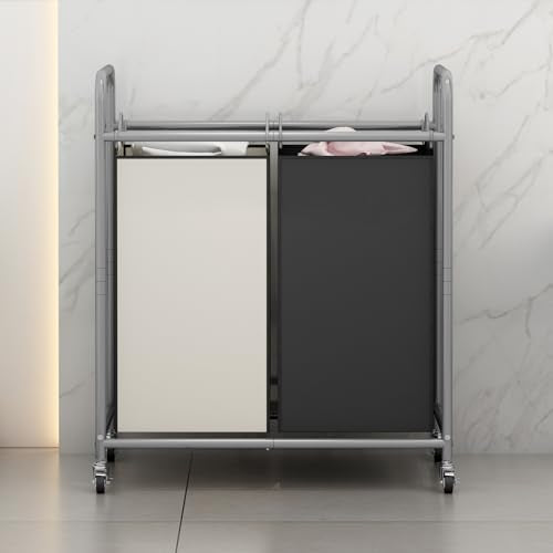 SUOERNUO Laundry Sorter Basket 2 Bag Laundry Hamper Cart with Rolling Lockable Wheels and Removable Bags Laundry Organizer Cart for Clothes Storage, Assorted - color: Assorted, size: 2 Bags