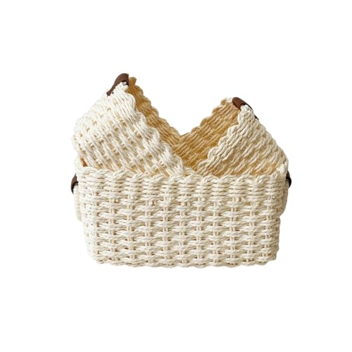 Small baskets for Organizing,Cute woven Storage basket with recycled paper rope for Shelves Bathroom,Little decorative basket,Set of 3 (Beige) - color: Beige