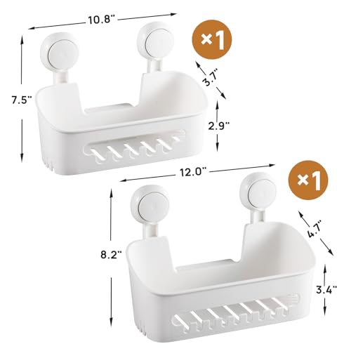 LEVERLOC Shower Caddy Suction Cup, Shower Organizer Removable Bathroom Shelf, Storage Suction Powerful Max Hold 22lbs Bathroom Caddy Waterproof Holder, Blue - color: white, size: 1 x (Medium+Large)