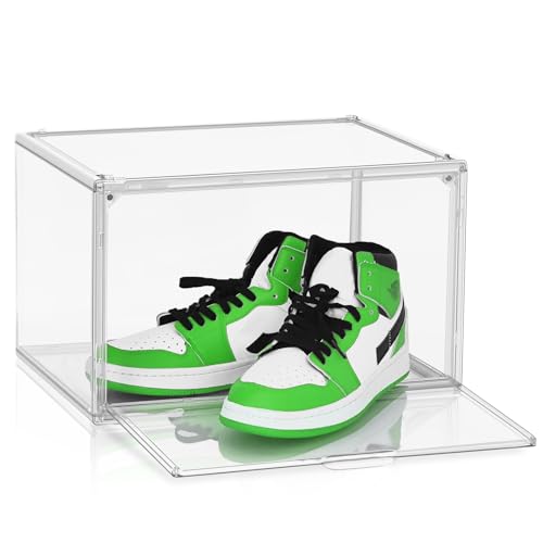 Size 14 Acrylic Sneaker Shoe Display Case, Transparent Shoe Box Storage Bins Clear Plastic Stackable Boot Handbag Organizer Containers with Lids for Shoes, Figure, Collectible, Purse, 1Pack - color: Clear, size: Large