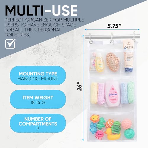 Handy Laundry Shower Curtain Bathroom Organizer -9 Pockets- Perfect for Organizing Home Bath, Your Toiletries and kid's Toys in Nine Durable Deep Mesh Pockets. Hang on Existing Shower Curtain Rings. - color: Hanging White