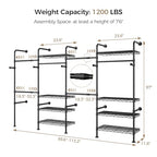 Closet Organizers and Storage, 4-Row Heavy Duty Clothes Rack for Hanging Clothes, Wall Mounted Closet System with 4 Telescopic Rods, 2 Fixed Rods, 5 Hooks, 8 Shelves for Wardrobe, Bedroom, Small Space - style: 4-Row