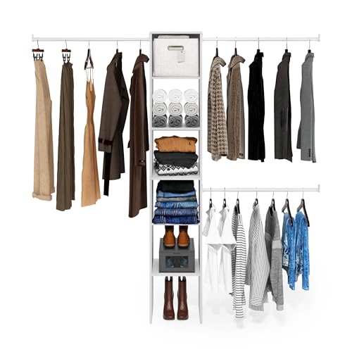 Furinno FANO Closet Organizers and Storage, 5-Tier Closet Storage Organizer with 3 Hanging Bars, Wardrobe Closet Shelf Towers, Adjustable Shelves, for Wardrobe, Bedroom, Living Room, White - color: White, size: 3-Hanging-Bar