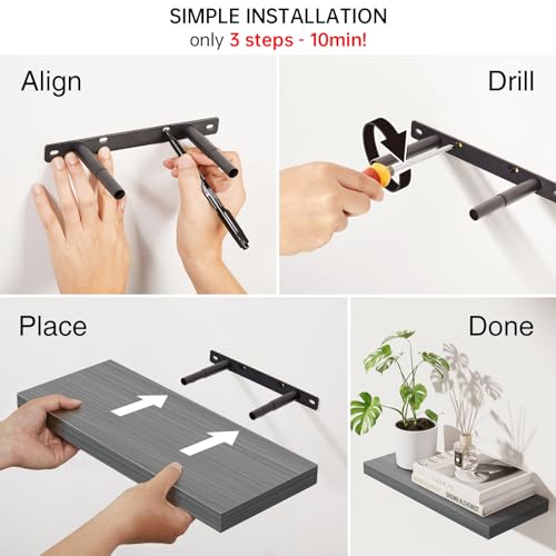 BAYKA Floating Shelves Grey, 22.5 inch Rustic Wood Wall Mounted Shelves for Bathroom, Bedroom, Living Room, Kitchen, Hanging Shelf for Books/Storage/Decor (Gray,Set of 2) - color: D. Grey - Industrial Edge Style, size: 22.5inches