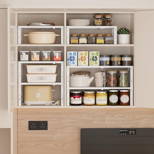 Heavy-Duty Adjustable Metal Shelf Organizer - Expandable & Stackable Pantry Storage Rack for Kitchen, Bathroom, RV, Cabinets(2 Packs/White, Large) - color: 2 Packs/White, size: L:10.2"D x 16.5"W x 8.2"H
