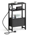 Narrow Side Table with Charging Station, Slim End Table with Magazine Rack, Bedside Table for Small Spaces, 3 Tier Sofa Couch Table Nightstand for Living Room, Bedroom, Black LET503BE - color: Black