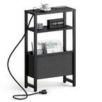 Narrow Side Table with Charging Station, Slim End Table with Magazine Rack, Bedside Table for Small Spaces, 3 Tier Sofa Couch Table Nightstand for Living Room, Bedroom, Black LET503BE - color: Black