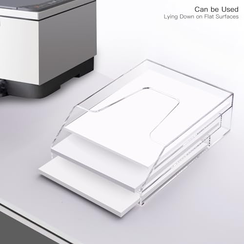 YUXUN Wall Mount File Organizer, Clear Acrylic File Holder for Desk, No Assembly Hanging Mail Organizer, Heavy Duty Document Sorter Magazine Rack for Office, Home, Classroom - size: 3 Staggered