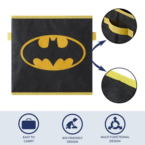 Batman Kids Storage Cubes, 2 Pack Foldable Fabric Bins with Handles, Collapsible Organizer Boxes for Bedroom, Playroom & Nursery, Durable Kids Storage Solution - color: Batman