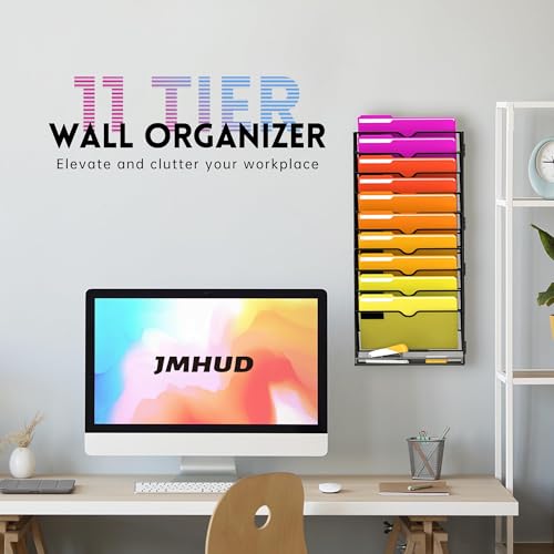 11-Tier Wall File Organizer, Wall File Holder Mesh Mail Organizer for Papers, Folders, Letters, Magazine Rack for Office Home Classroom, Black 2 Pack