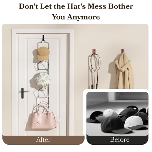 18 Pack Over The Door Hat Organizer for baseball caps | Multi-Functional Baseball Hat Rack for Closet | Wall Mounted Hat s torage organizer | 5 types of accessories cap holder stand w hooks ,Black - color: 18pcs Black, size: Trapezoidal Ring