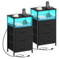 JARHETUN Night Stand Set 2 with Charging Station, 3 Drawer Nightstands with LED Lights, End Table with Outlets and USB Ports, Side Table with Open Shelf, Bedside Tables for Bedroom, Black - color: Black, style: Power & LED