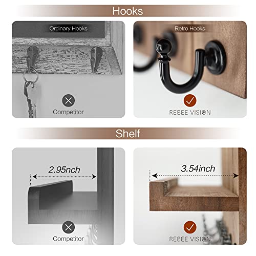 Rebee Vision Decorative Key Holder Wall Mount - Rustic Key Holder for Wall with Shelf and Mail Organizer for Living Room Decor - Home Essentials for Home Improvement (Brown, 3.54" x 10" x 7.28") - color: Brown, size: 10 Inch
