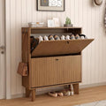 31.5" Shoe Cabinet Storage for Entryway with 2 Flip Drawers, Wood Fluted Narrow Shoe Cabinet for Hallway, Walnut - color: Fluted