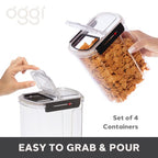Oggi Easi Grip Moisture Proof Storage Containers, Set of 4, Ultra Clear BPA-Free Sealable Canisters, Pouring Lids, Date Reminder, Ideal Pantry Storage (23, 57, 60, 128 oz / 0.68, 1.7, 1.8, 3.8 lt) - size: Set of 4 (23, 57, 60, 128 fl oz)