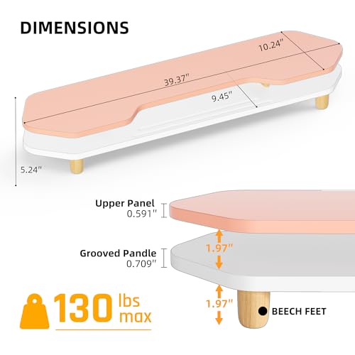 AFOOYO 2 Tier Dual Monitor Stand Riser,Wider Board Computer Monitor Stand for 2 Monitors,Slot For Phone/Tablet Office Desktop Organizer for Laptop,PC,Computer,Printer,Pink - color: Pink, size: 2 Tier