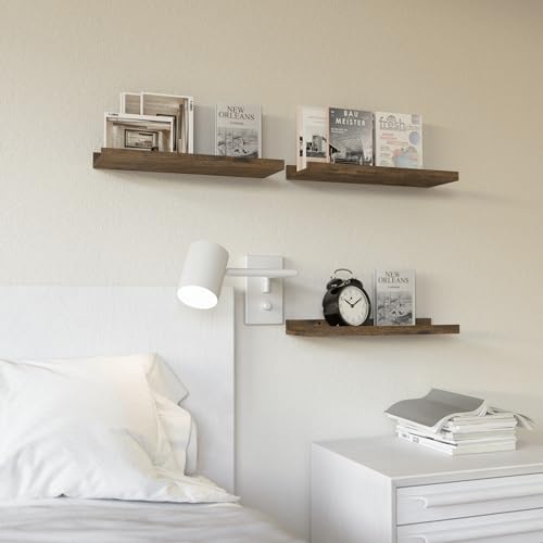 RICHER HOUSE 3 Set Floating Shelves for Wall Decor, 16 inches Wall Mounted Book Shelf, Nursery Shelves Picture Ledge Shelf with Lip for Storage, Bedroom, Living Room, Bathroom - Brown - color: Brown, size: 3pcs*15.75in
