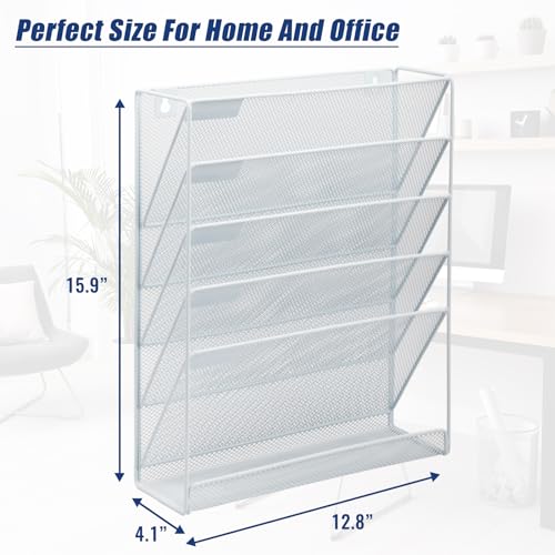 EASEPRES Desk File Organizer Mesh 6-Tier, Hanging Wall Mount Document Organization Stand, Desktop Vertical Mail Paper Folder Holder Rack with Bottom Tray for Office Home Cubicle Countertop, White - color: White, size: 6 Tier