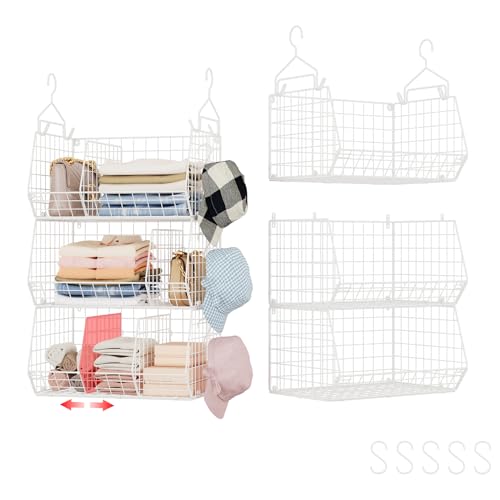 3 Tier Extra Large Closet Hanging Shelves with Divider, 16.5"L x 11.8"W x 33.6"H Closets Organizers and Storage with 5 S Hooks, Clothes Organizer for Sweaters Shoes Handbags Clutches Accessories-White - color: White, size: 3-Tier