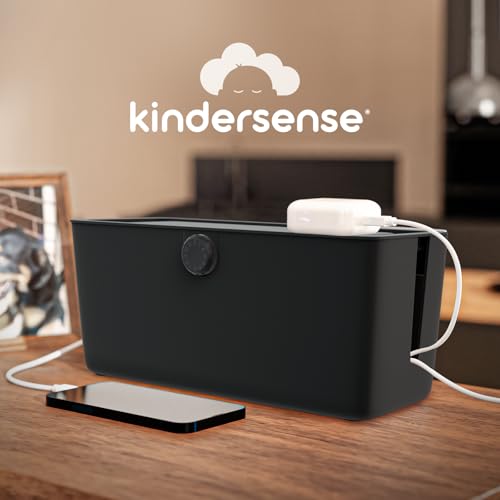 KinderSense® Cable Management Box - Cord Organizer with Child Proof Lock - Cord Hider to Conceal Wires,Power Strips from TV,Computer,Desk and Babies - 12 X 5.25 x 5.25 (Black)