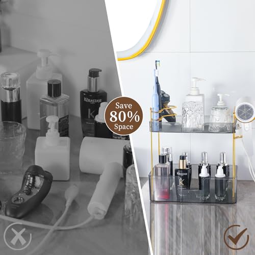 YCIA&DONE Bathroom Counter Organizer, Large Makeup Organizer Countertop, Shelf Storage, Vanity Tray, Easily Assemble for Bathroom Organizers and Storage, Undersink, Cabinet, 2 Tiers Grey - color: Grey, size: 2 tiers