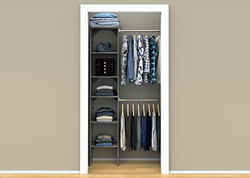 ClosetMaid SuiteSymphony Wood Closet Organizer Starter Kit with Tower and 3 Hang Rods, Shelves, Adjustable, Fits Spaces 4 – 9 ft. Wide, Graphite Grey - color: Graphite Grey, style: Starter Tower Kit