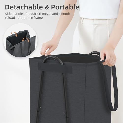 STORAGE MANIAC Laundry Hamper with Metal Rack, Large Laundry Basket with Triangle Frame, Collapsible Dirty Clothes Hamper with Handles for Dorm, College, Small Space, Closet, Bedroom, Black - color: Black