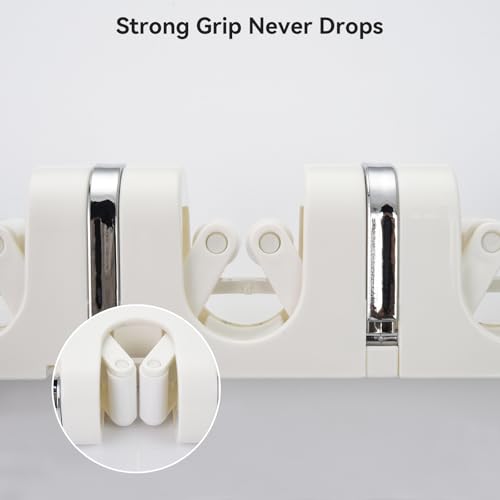 OTraki Broom Holder Wall Mount, No Drill Mop and Broom Organizer with 4 Slots and 5 Hooks, Garden Tool Hanger for Laundry Room Closet Kitchen Garage Storage and Organization