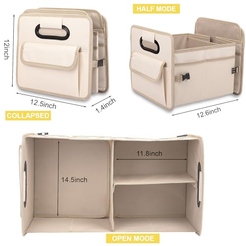 JiatuA Car Trunk Organizer, Car Organizers and Storage Collapsible Multi Compartment Container Box, Adjustable Car Accessories for SUV Sedan Truck, Large Size, Beige - color: Beige, size: Large