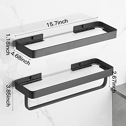 VOLPONE Bathroom Shelves Wall Mounted Glass Shelf for Floating Shelf Tempered Glass Shelves 2 Tier Bathroom Wall Organizer(Black) - color: Black(rectangular)