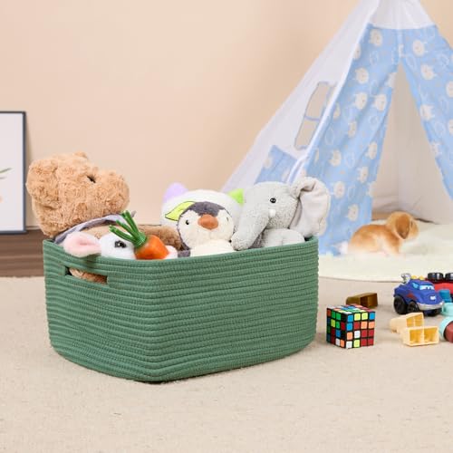 MiniArk Large Storage Baskets for Shelves, Closet Organizers Bins for Clothes Blanket Towels, Baby Nursery, Toy Baskets Box, Woven Rope Baskets, 17 x 13 x 7.5”, 3 Packs Green - color: Green, size: 3pcs-L17×W13×H7.5"
