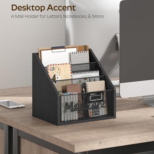 YATINEY Magazine Holder, Wood Magazine Rack Floor, Mail Organizer Countertop, Magazine Mail Holder Sorter, Record Holder for Magazines, Books, Newspapers, Tablets, Black MR02BB - color: Black