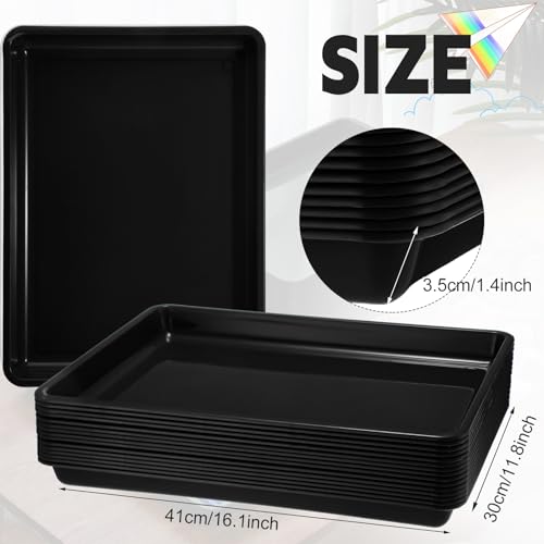 Maitys 15 Pcs Flat Plastic Trays 16.1 x 11.8'' Sensory Storage Tray Paper Stackable Classroom Bins for Office Home Organizer Arts and Crafts Supplies(Black) - color: Black