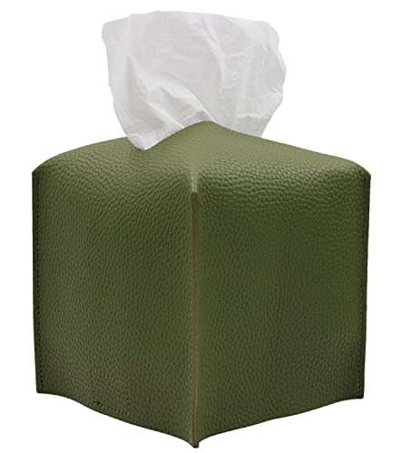 Livelab Tissue Box Cover, Square Decorative PU Leather Tissue Box Holder Modern Tissue Case Facial Paper Organizer Dispenser for Bathroom, Vanity Countertop, Night Stands, Desk 5X5X5'' | Olive Green - color: Olive Green