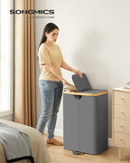 SONGMICS Laundry Hamper with Lids, Laundry Basket with 2 Compartments, 39 Gal. (150 L), Removable Liner Bag, for Laundry Room, Bedroom, Living Room, Slate Gray and Light Bamboo ULCB523G01 - color: Slate Gray, size: 150L (2-Section with Double Lid)
