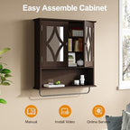 RoyalCraft Bathroom Medicine Cabinet Wall Mounted, Over the Toilet Storage Cabinet with Towel Rack and Adjustable Shelf, Large Bathroom Towel Cabinet Wall Mount 22x25 inch (Brown) - color: Brown