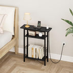 Vagusicc Narrow Side Table with Charging Station, 3-Tier Skinny Side End Table for Couch, Small End Tables for Small Spaces, 25.2" Tall Slim Nightstand Bedside Table for Living Room, Bedroom, Black - color: Black, style: With Plug
