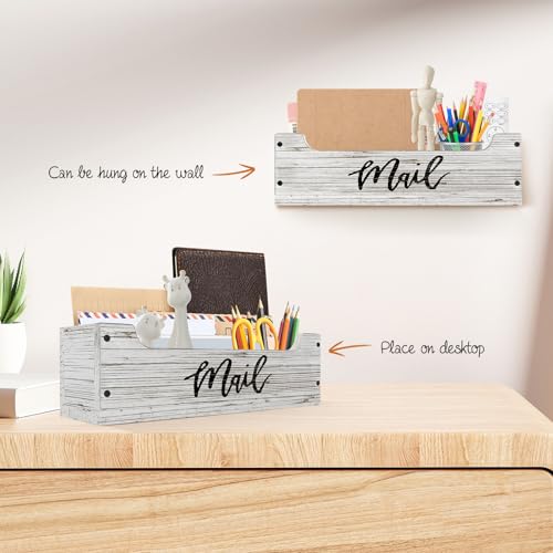 White Wooden Mail Organizer Countertop (Retro White+Black) - color: Retro White+Black